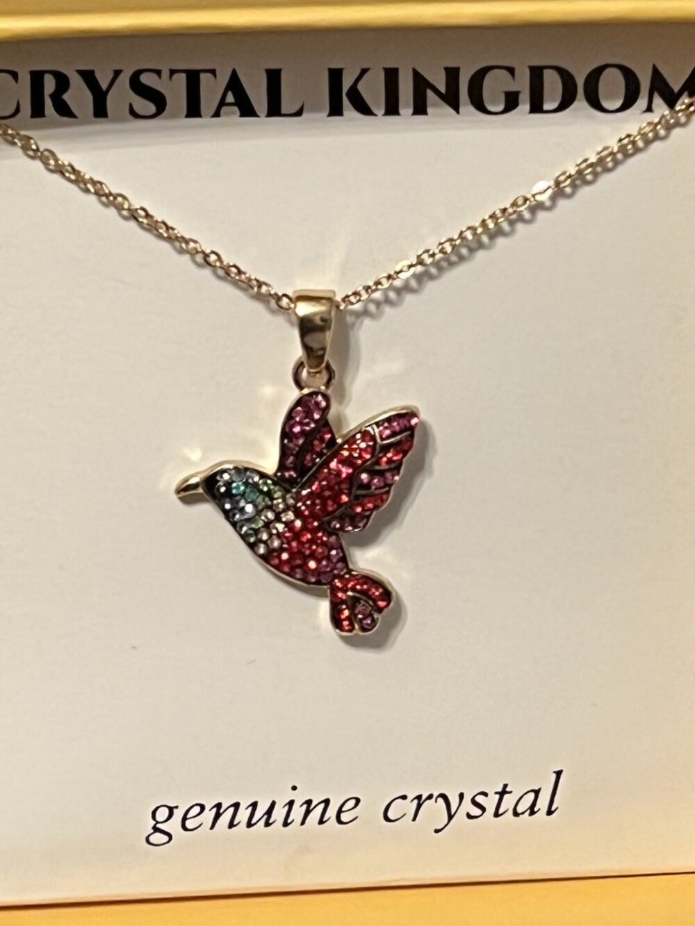 Genuine Crystal Kingdom Hummingbird Pendant Necklace-NIB